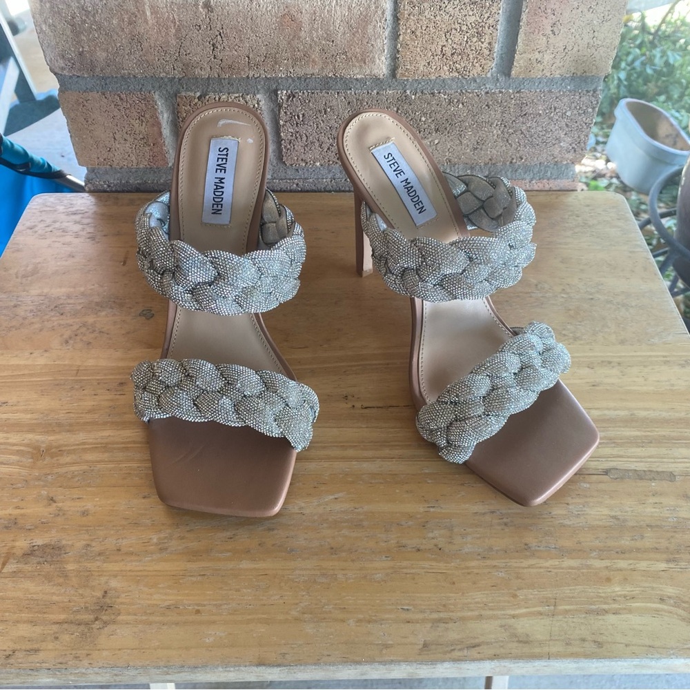 Steve Madden Women's Kenley Chunky Heeled Slip-on Sandal Rhinestone Size 9.5 - Picture 4 of 11